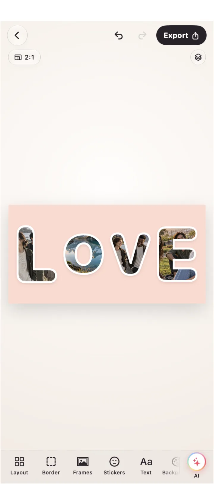 The word LOVE made of photos