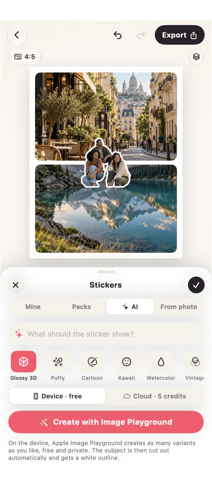 Sticker panel with a cut-out sticker on a collage